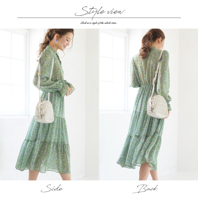 授乳服 フローラ パールボタンシフォンワンピース ボタンタイプ 授乳服 お宮参り ワンピース シフォン ワンピース 花柄 長袖